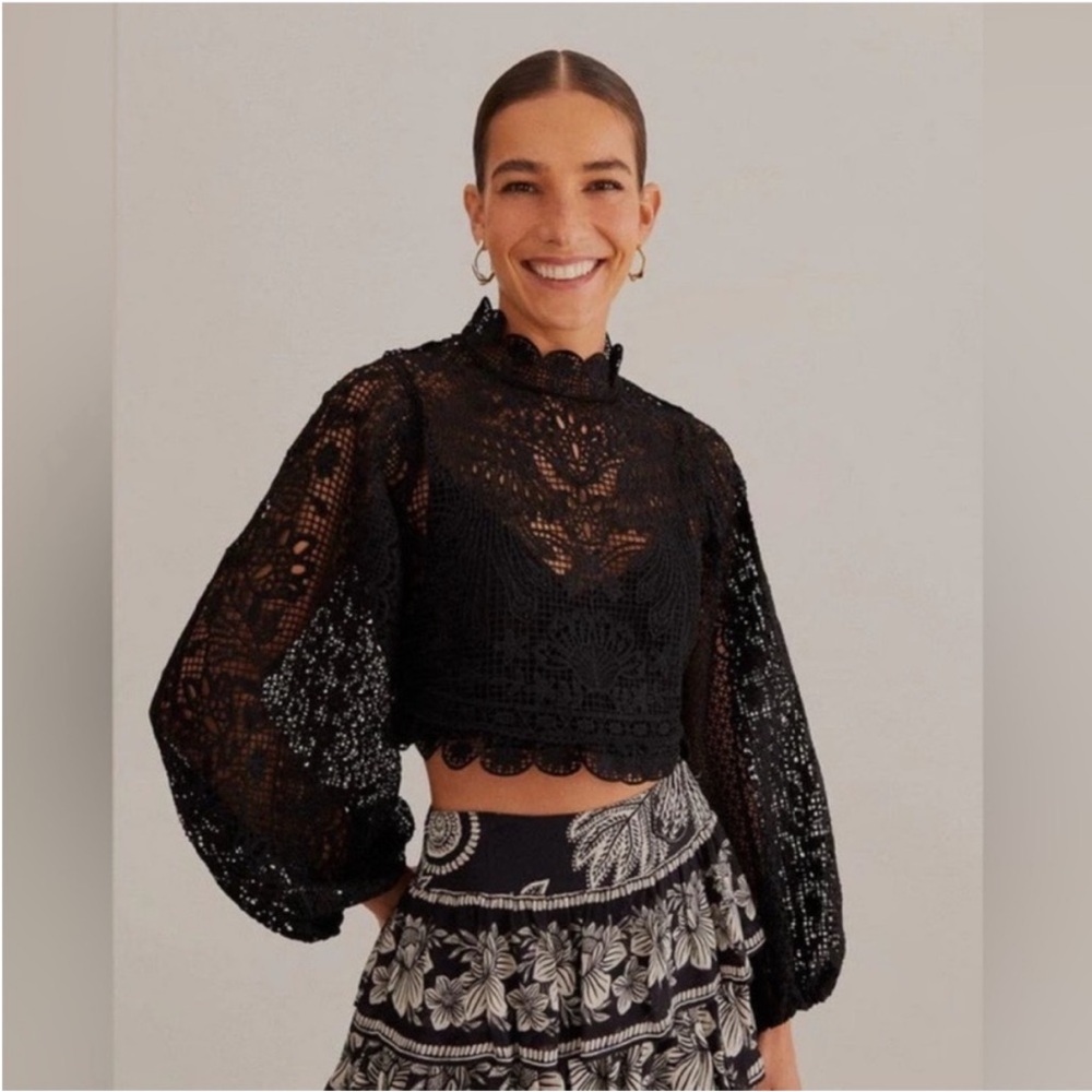 NWOT FARM Rio Black Lace The Guipure Blouse
